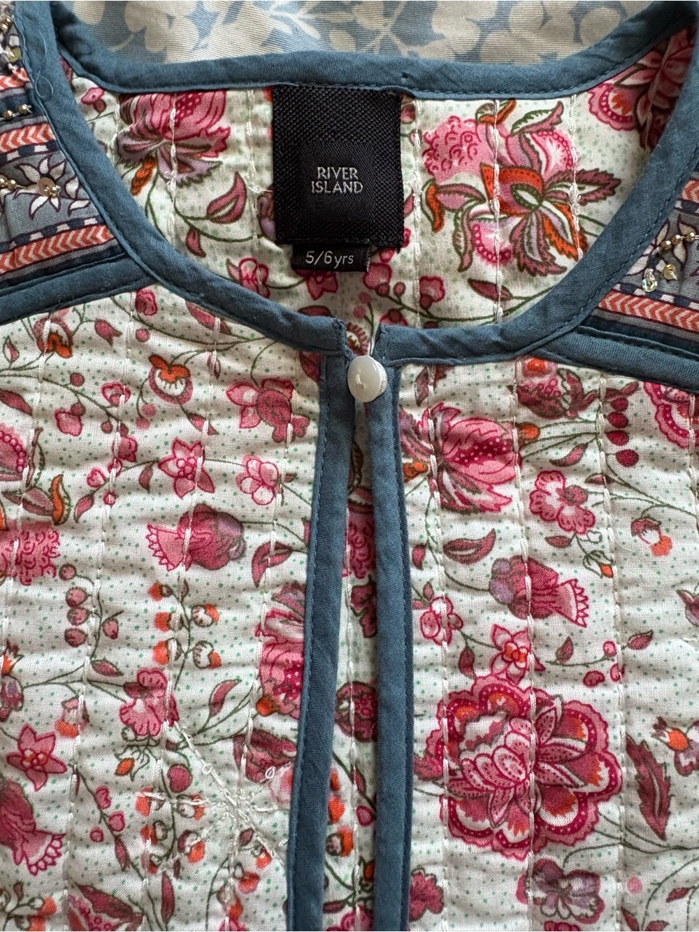 River Island Floral Quilted Cardigan Girls 6 Cottagecore Layering Fall